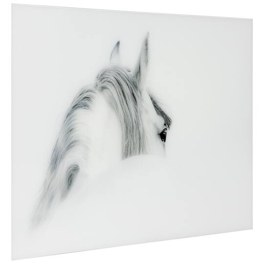 Empire Art Direct Vetro De Arte 48" x 32" Blanco Mare Horse Frameless Free Floating Printed Tempered Glass Wall Art
